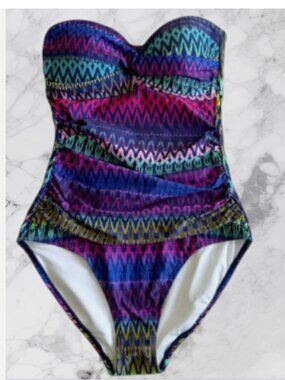 Anne Cole Multi Color Stretch Bandeau One Piece Swimsuit NWT 10